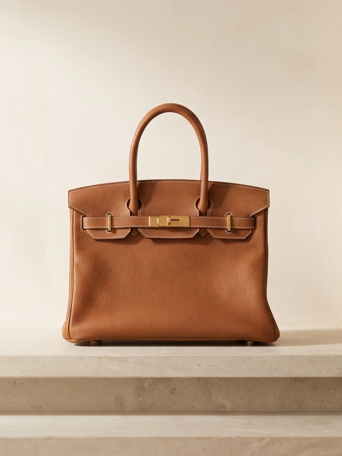 Hermès Birkin 30 in cognac leather, campaign portrait